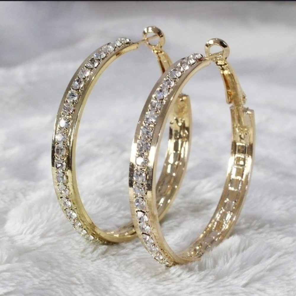 🔥SALE18K GOLD FILLED HOOPS W/ rhinestone crystals